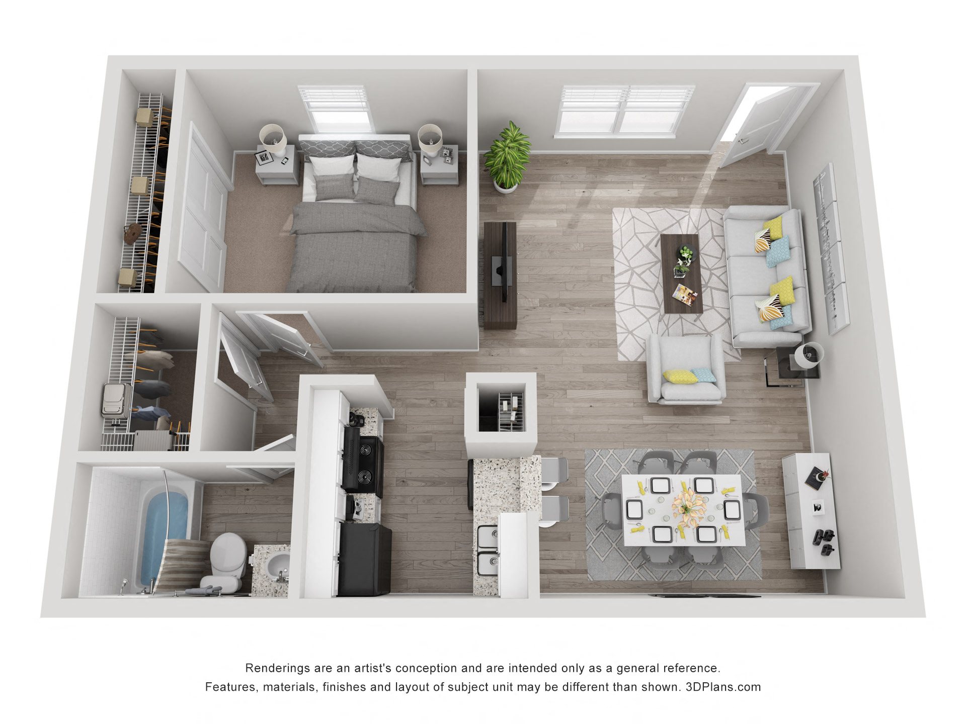 Floor plan layout diagram for 1x1 A Deluxe